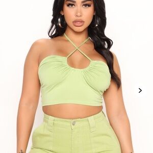 Green ruched crop top